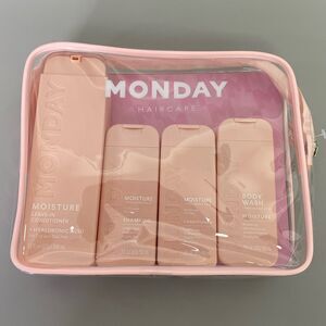 Monday Haircare Travel Set Shampoo Leave in Conditioner Body Wash Kit w/ Bag NEW
